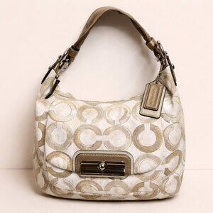 Coach Kristin Sequin Signature Shoulder Bag Chalk/Light Khaki Champagne Metallic